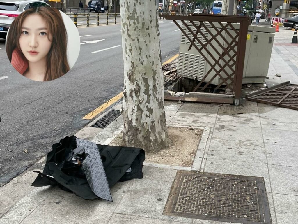 TKP kerusakan yang ditimbulkan akibat kecelakaan Kim Sae Ron yang diduga mabuk